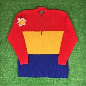 VTG 90s Primary Color block 1/4 Zip knit sweater